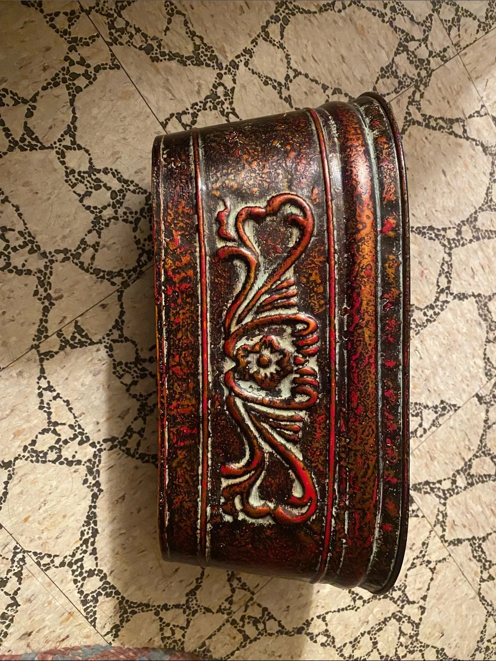 Vintage-Style Embossed Metal Storage Basket